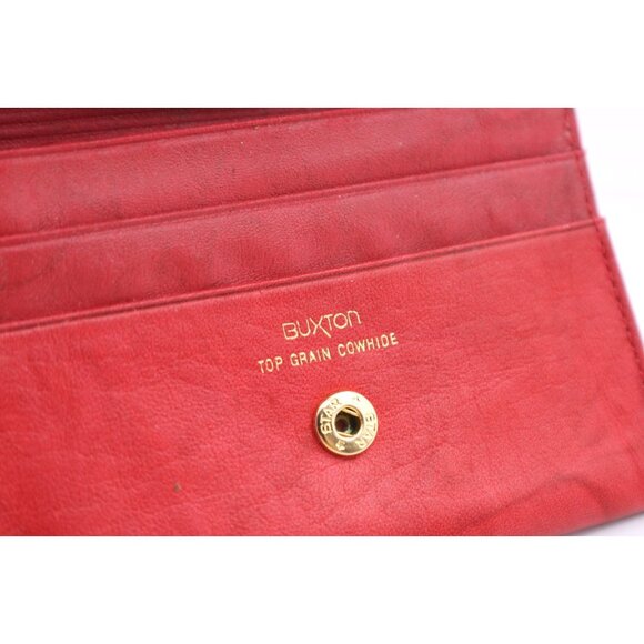 Buxton Red Leather Top Grain Cowhide Folding Wallet Coin Purse w/Keychain Vtg - Picture 7 of 12